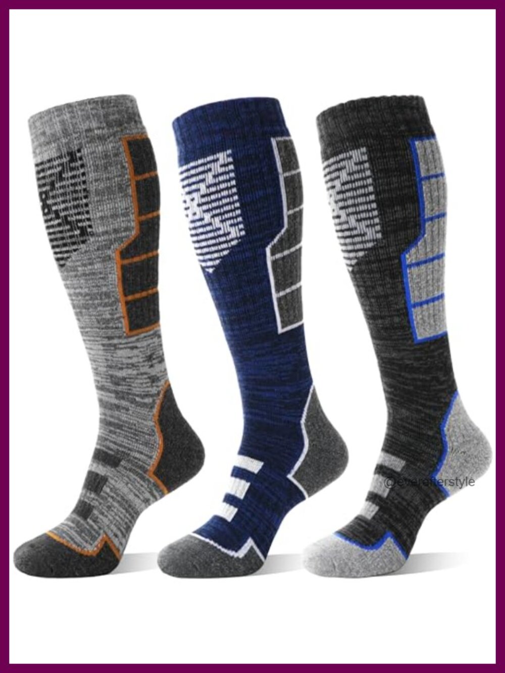 Merino Wool Ski Socks Knee High Thermal Warm 3 Pairs